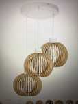 Lampa wisząca + 3 kinkiety klosz kula drewno Loft Retro Boho