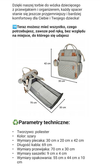 Plecak do wózka z przewijakiem