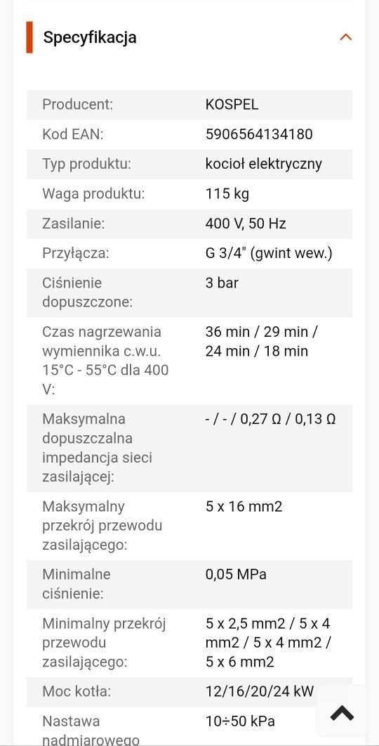 Kocioł dwufunkcyjny Kospel elektryczny