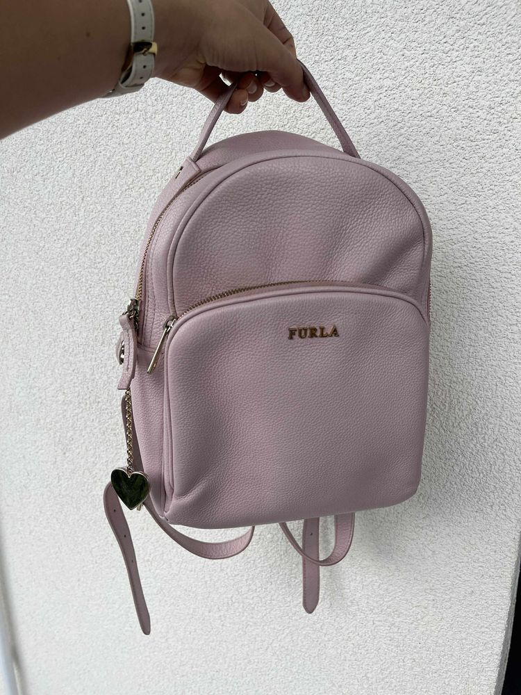 Furla oryginalny plecak z brelokiem skórzany skóra