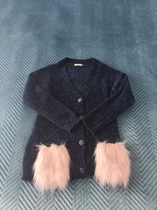 Sweter rozpinany z szenili r.146 ,elegancki, futerko Cool club Smyk