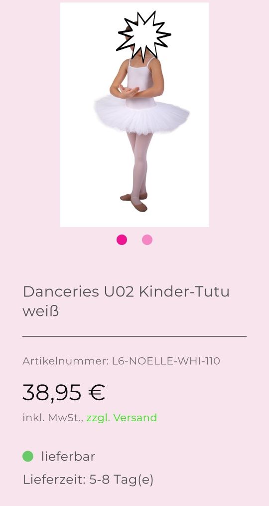 TUTU body / spódnica do baletu - Danceries U02 Noelle - białe roz 110/