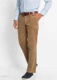bonprix brązowe sztruksowe spodnie bojówki Regular Fit 58
