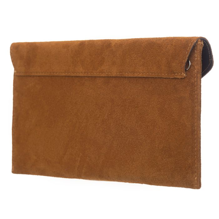 VERA PELLE torebka zamszowa kopertówka listonoszka V646 c.brązowa