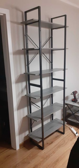 Regał loft, industrial, szary dąb, 80x30x210 cm