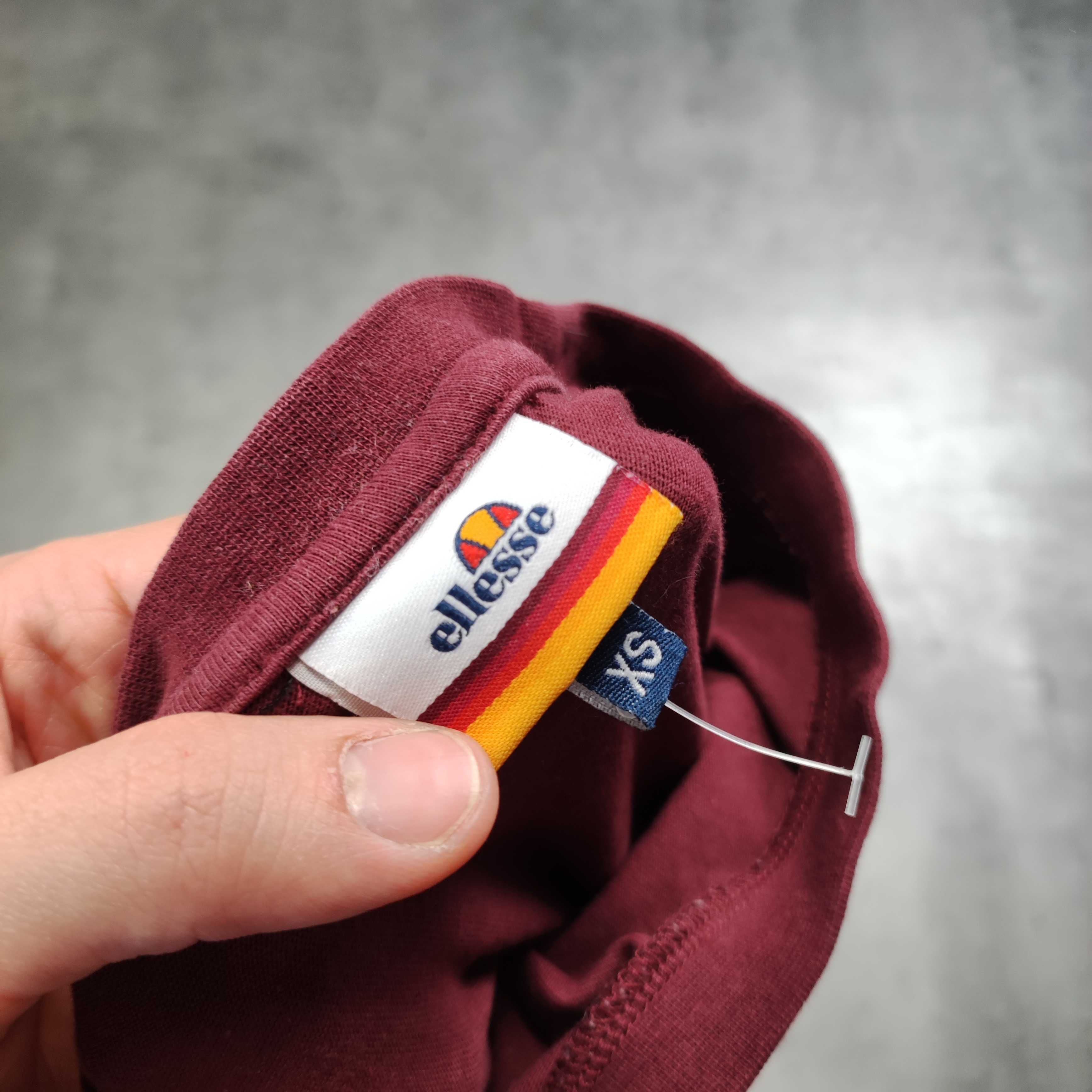 MĘSKA Koszulka Sportowa Bawełna PREMIUM Duże Logo Bordowa Ellesse