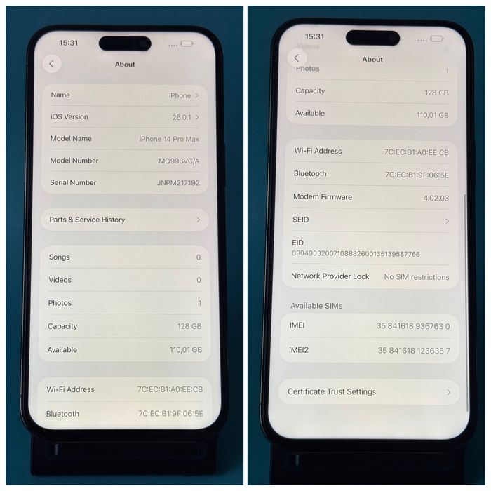 Apple iPhone 14 Pro Max 128GB Фізична Sim (516)