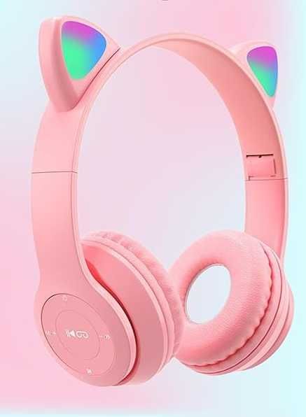 Słuchawki bezprzewodowe bluetooth led locie uszy róż na prezent