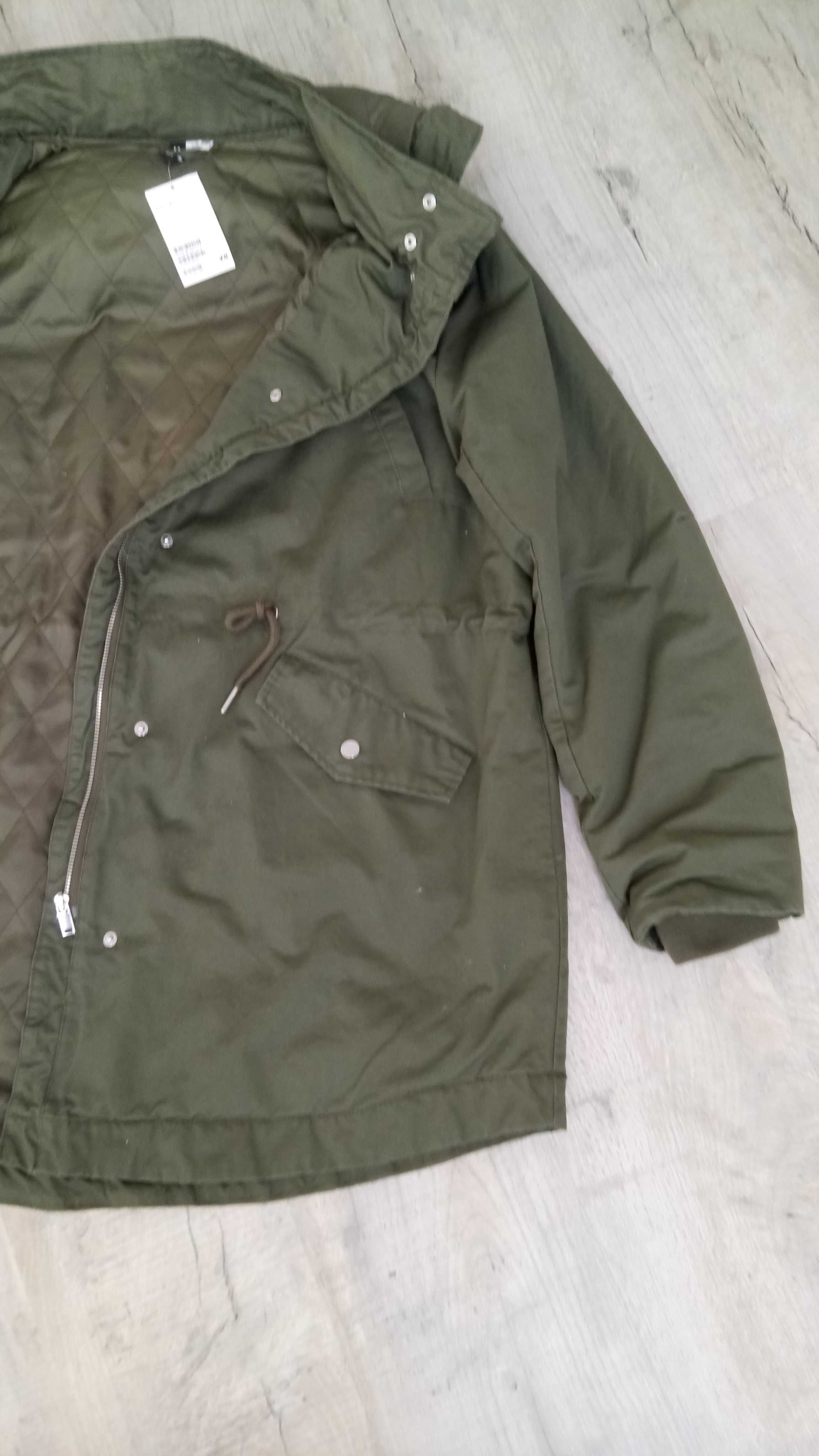 Nowa kurtka typu parka (H&M) z kapturem, w rozmiarze XL