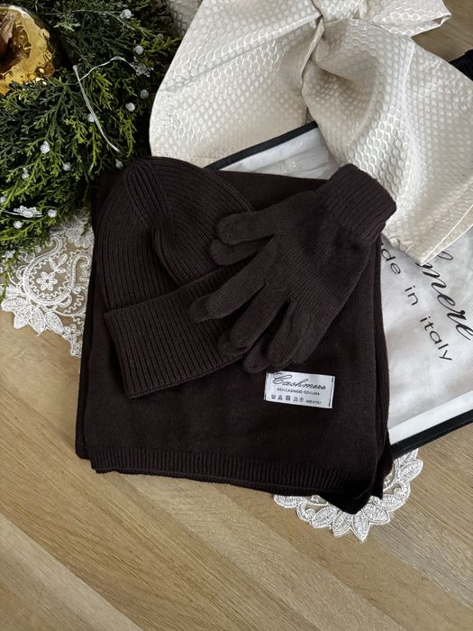 Zestaw kaszmirowy czapka, szal i rękawiczki Cashmere made in italy