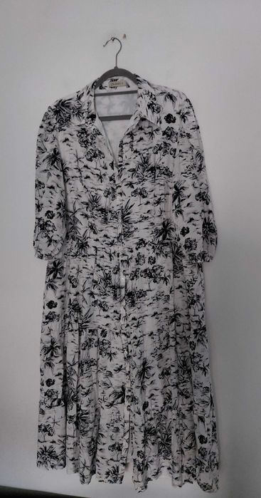 Biała maxi sukienka z podszewką bawełna jedwab 48, 50