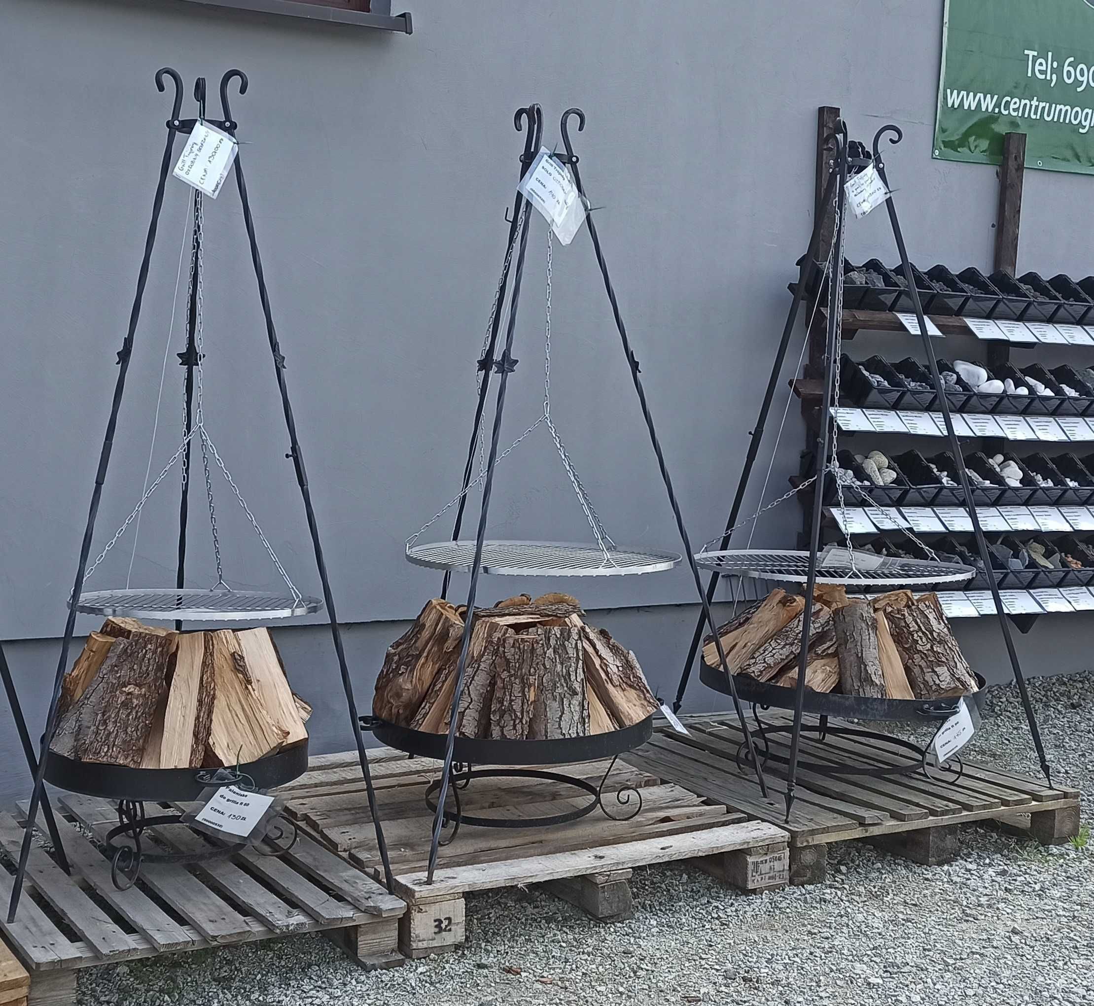 ZESTAW GRILL TRÓJNÓG z profila składany OZDOBNY + ruszt + palenisko