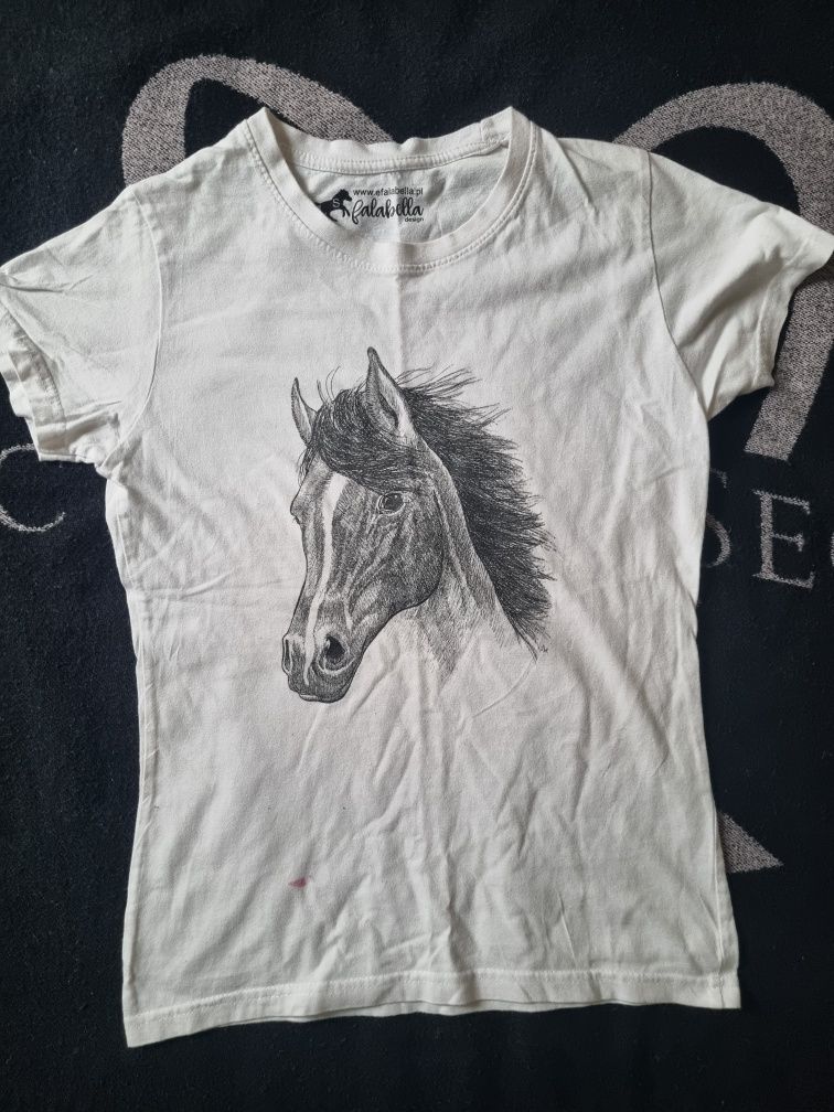 Biała koszulka tshirt jeździecka koń rozm S