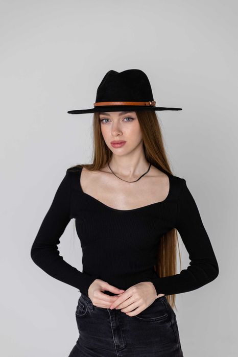 Капелюх федора унісекс з широкими полями 8 см замшевий SUEDE