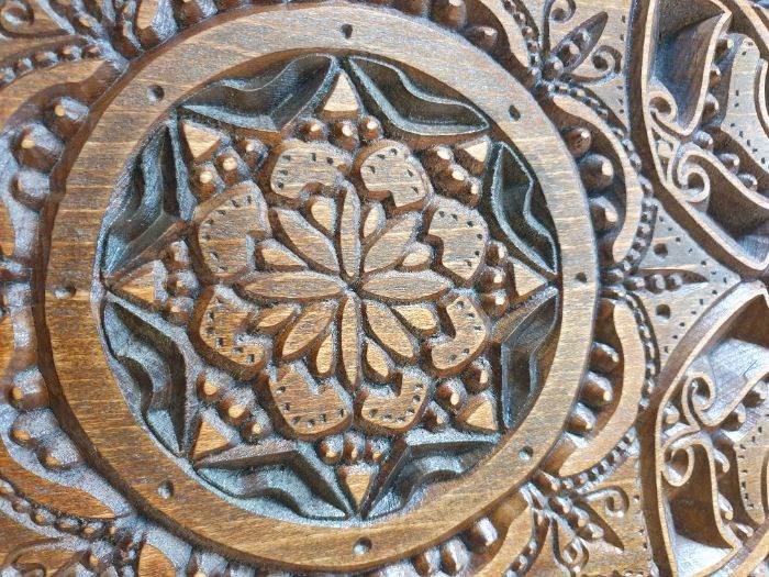 Mandala orientalna kolonialne styl rzeźbiona płaskorzeźba drewno 48cm!