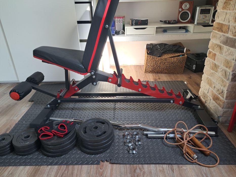 Hantle, Sztanga, ciężary oraz ławeczka, cały zestaw treningowy