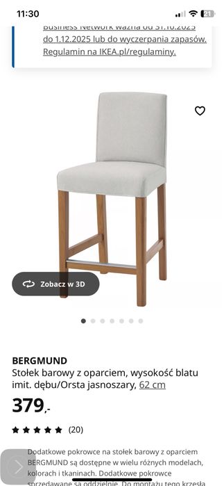 Stolek barowy z oparciem Ikea BERGMUND