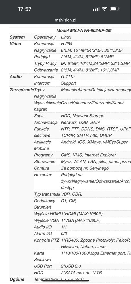 Zestaw 4 kamer 3M IP + rejestrator cyfrowy firmy MSJ, monitoring video