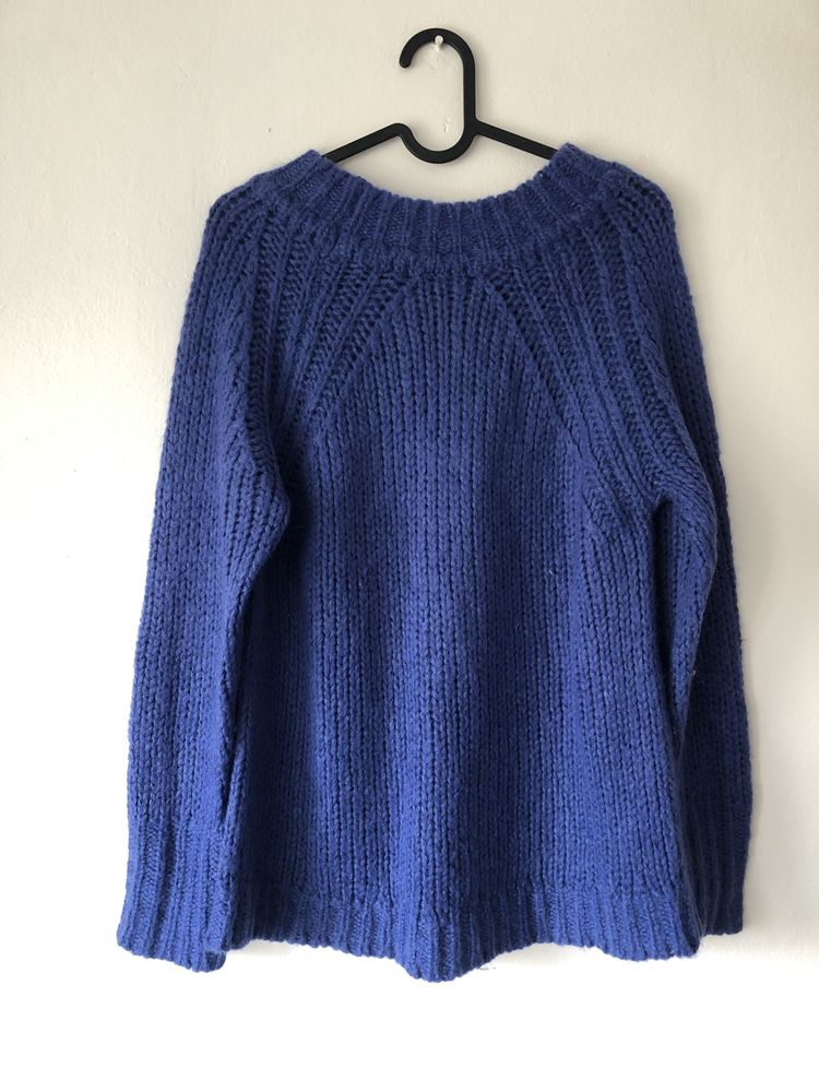 Sweter chabrowy niebieski Taranko 34 XS szerokie rękawy
