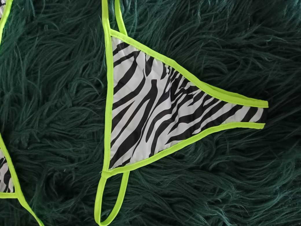 Kostium kąpielowy bikini zebra neonowy sml