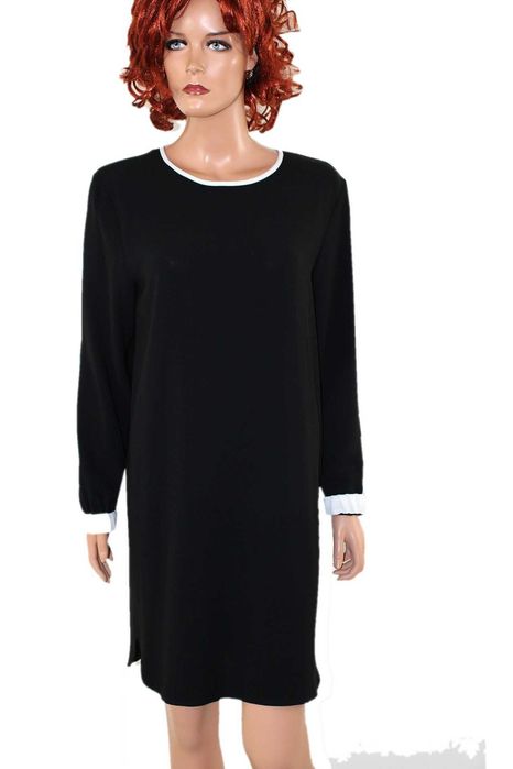 MARC CAIN elegancka sukienka czarna wizytowa długi rękaw 36/38 S/M N3