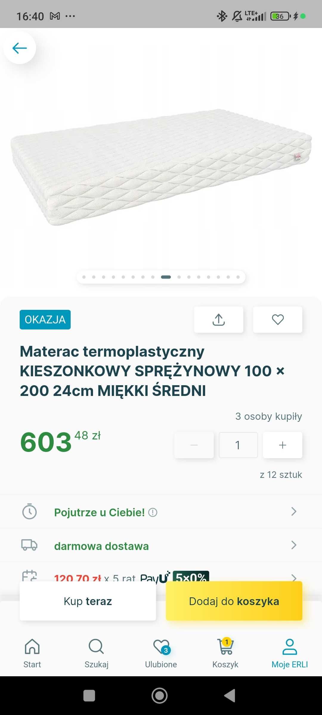 NOWY materac 100*200cm, wysokość 24cm