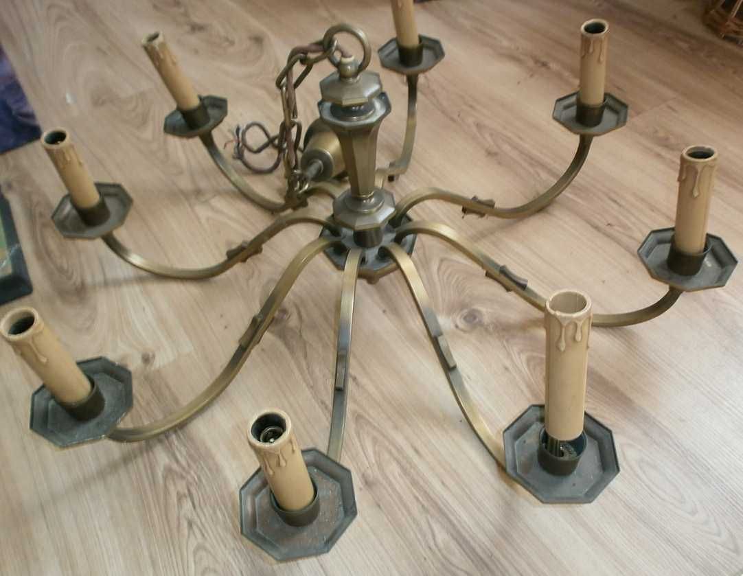 Żyrandol - Lampa Mosiężna 8 Ramion, Wisząca, Stara.