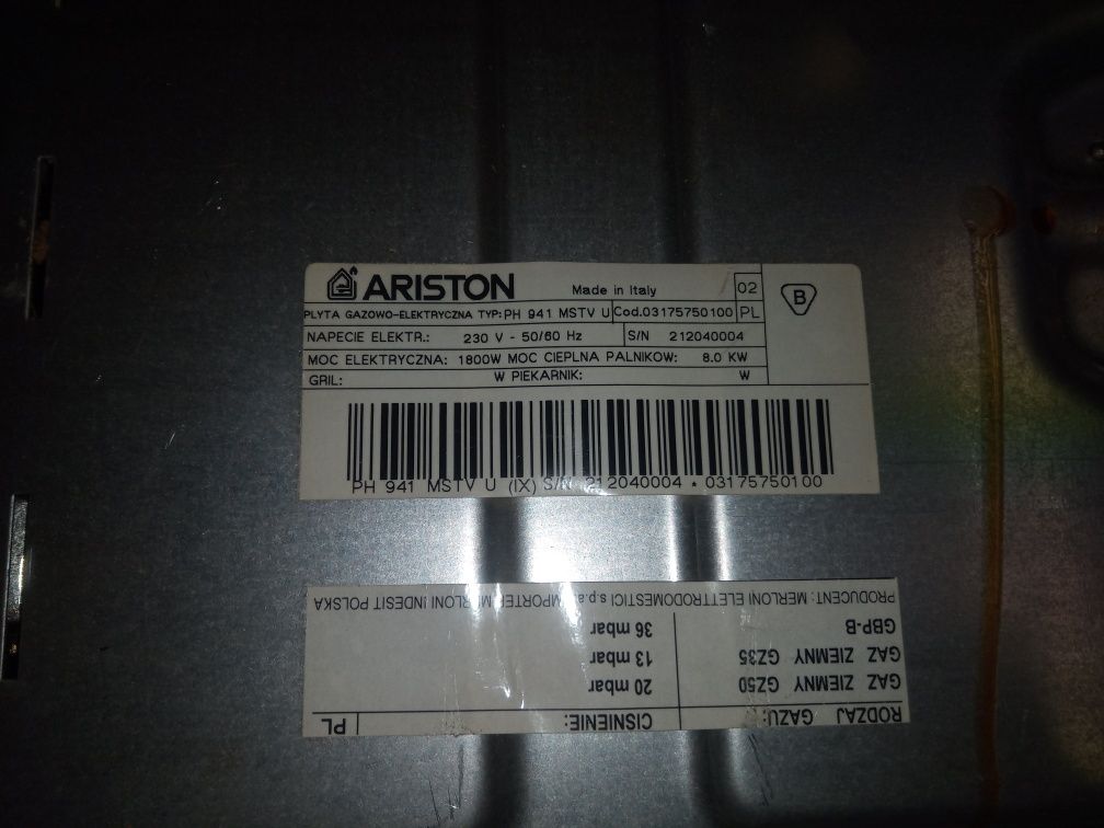 Płyta gazowo elektryczna Ariston ph941