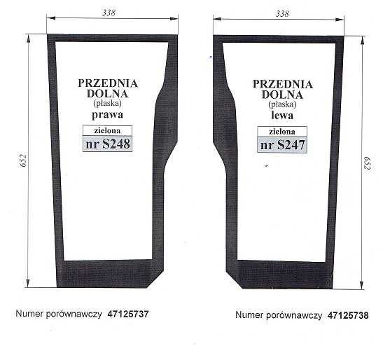 szyba Case, New Holland - przednia dolna prawa,lewa  S 247   S 248