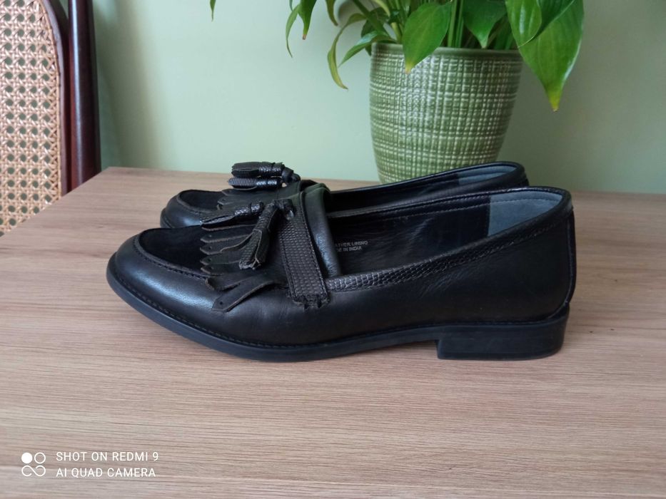 Nowe, skórzane czarne lofearsy r. 38, skóra, damskie