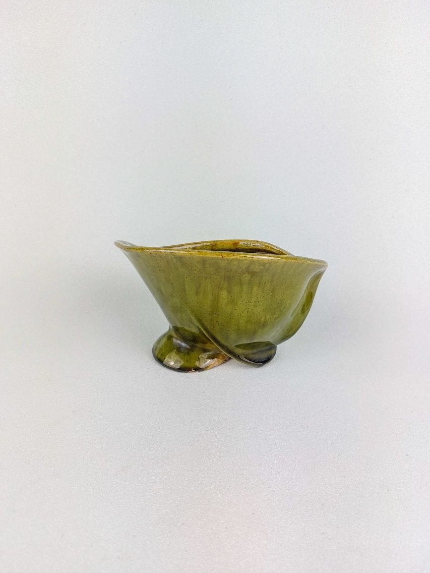 Ceramiczna ikebana zielona wazon Spółdzielnia Pracy Milenium PRL