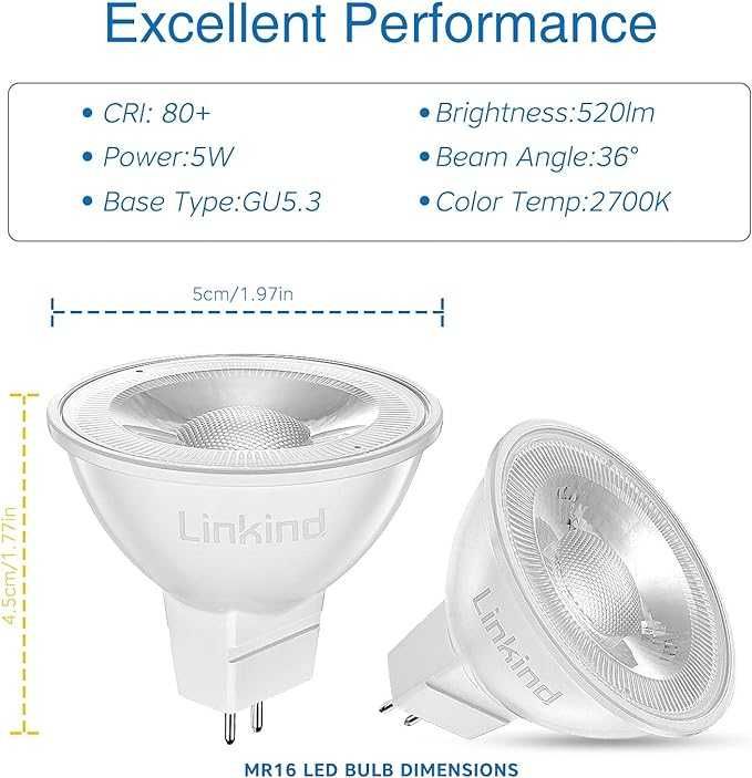 Linkind GU5.3 MR16 LED 12 V, 50 W, 360 stopni