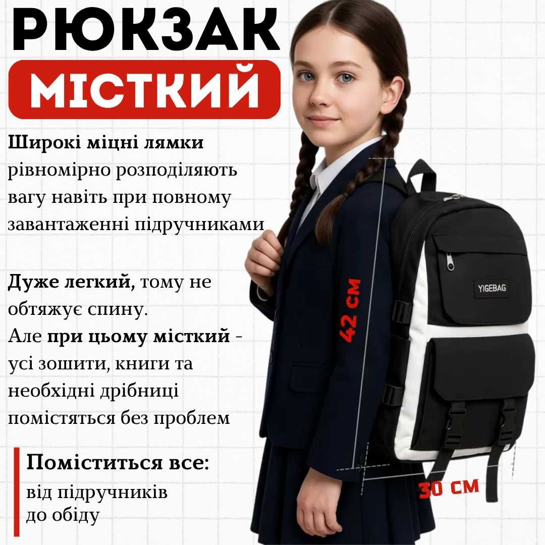 Шкільний набір 4в1 для дівчинки: рюкзак, сумка, клатч і пенал - Чорний