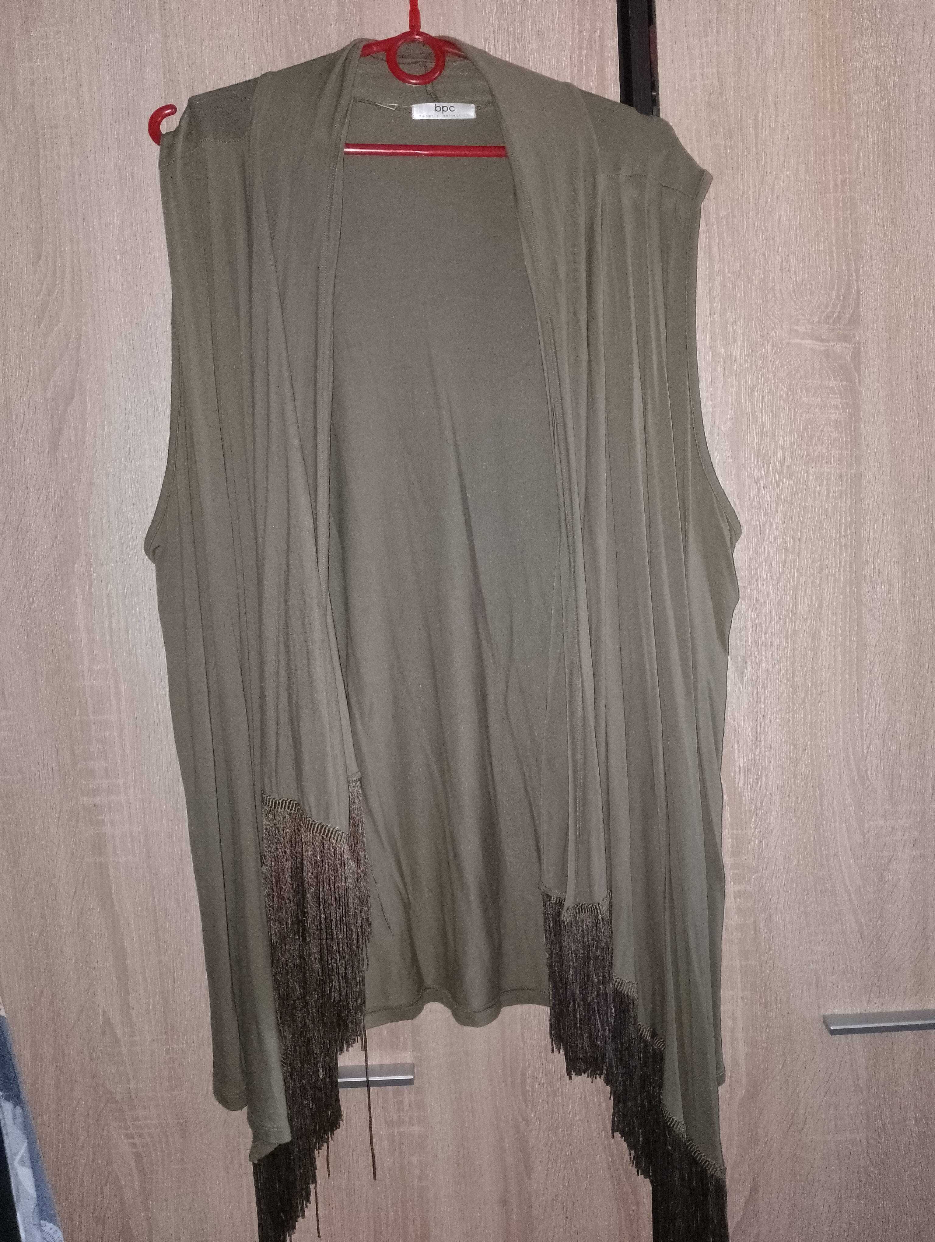 Oliwkowa narzutka bez rękawów plus size r. 48/50