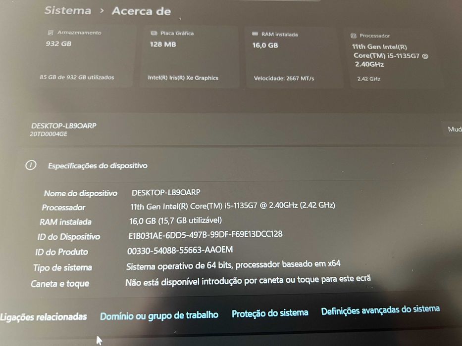 Portátil Lenovo ThinkBook Core i5 11th, 16Gb Memoria, SSD M.2 1Tb