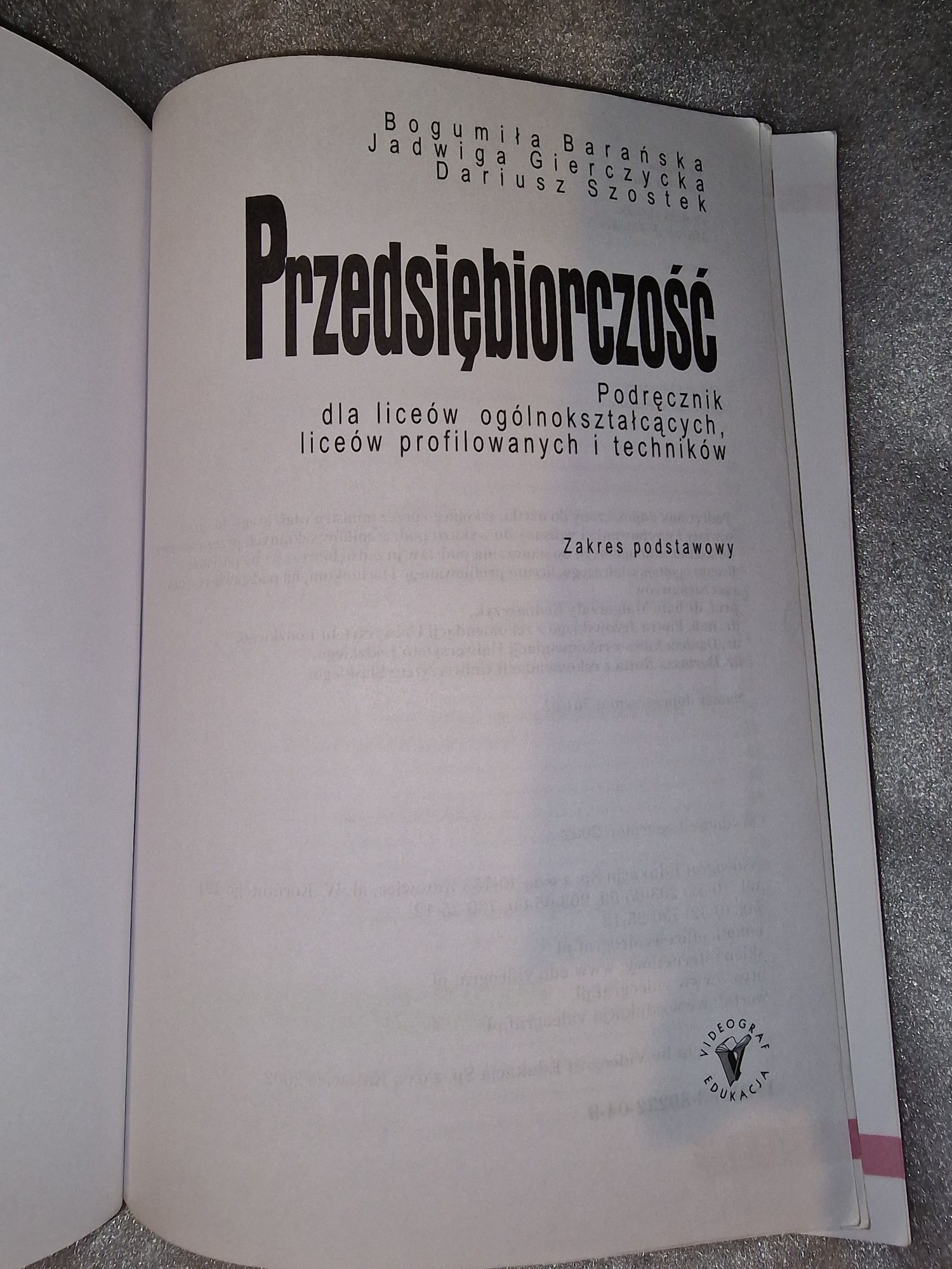 Przedsiębiczość podręcznik, zakres podstawowy Barańska, Gierczycka,