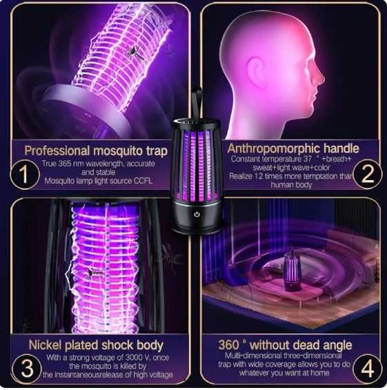 Автономна анти-москітна USB лампа на акумуляторі для кемпінгу та дому