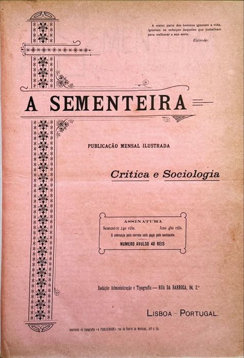 A Sementeira - 1908/1910 - Revista Critica e Sociologia