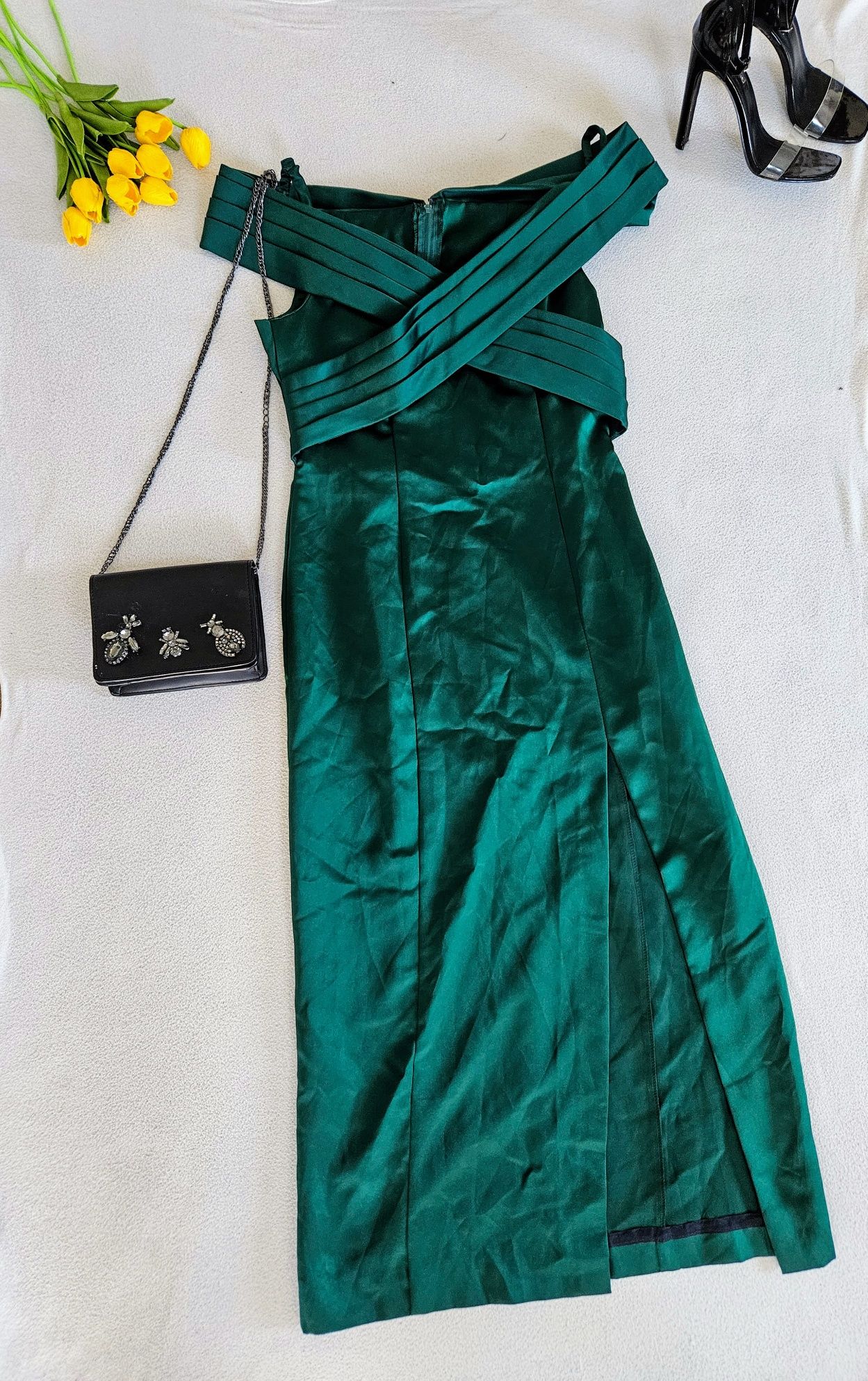 Suknia wieczorowa butelkowa zieleń L/XL wesele poprawiny święta sylwes