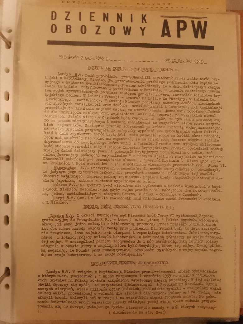 Reprint dziennika obozowego 1945r.
