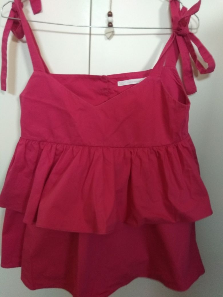 Blusa  top Zara com folhos rosa choque .Linda.Oferta de portes  normal