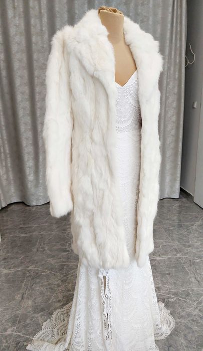 Futro naturalne z królika białe ecru r. S jasne