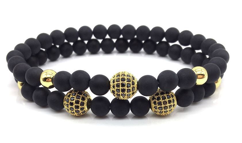 Conjunto de 2 Pulseiras Masculinas com Bola Micro Pave Zirconia