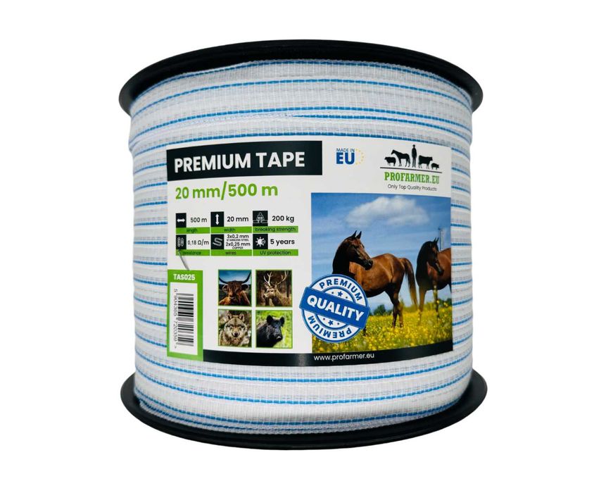 Taśma pastuch ogrodzenie elektryczne premium mocna 20mm 500m 160kg koń
