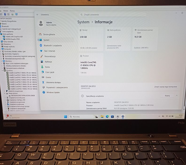 Super! ThinkPad P43s i7+NVIDIA quadro P520/16GB RAM/256GB SSD/FHD