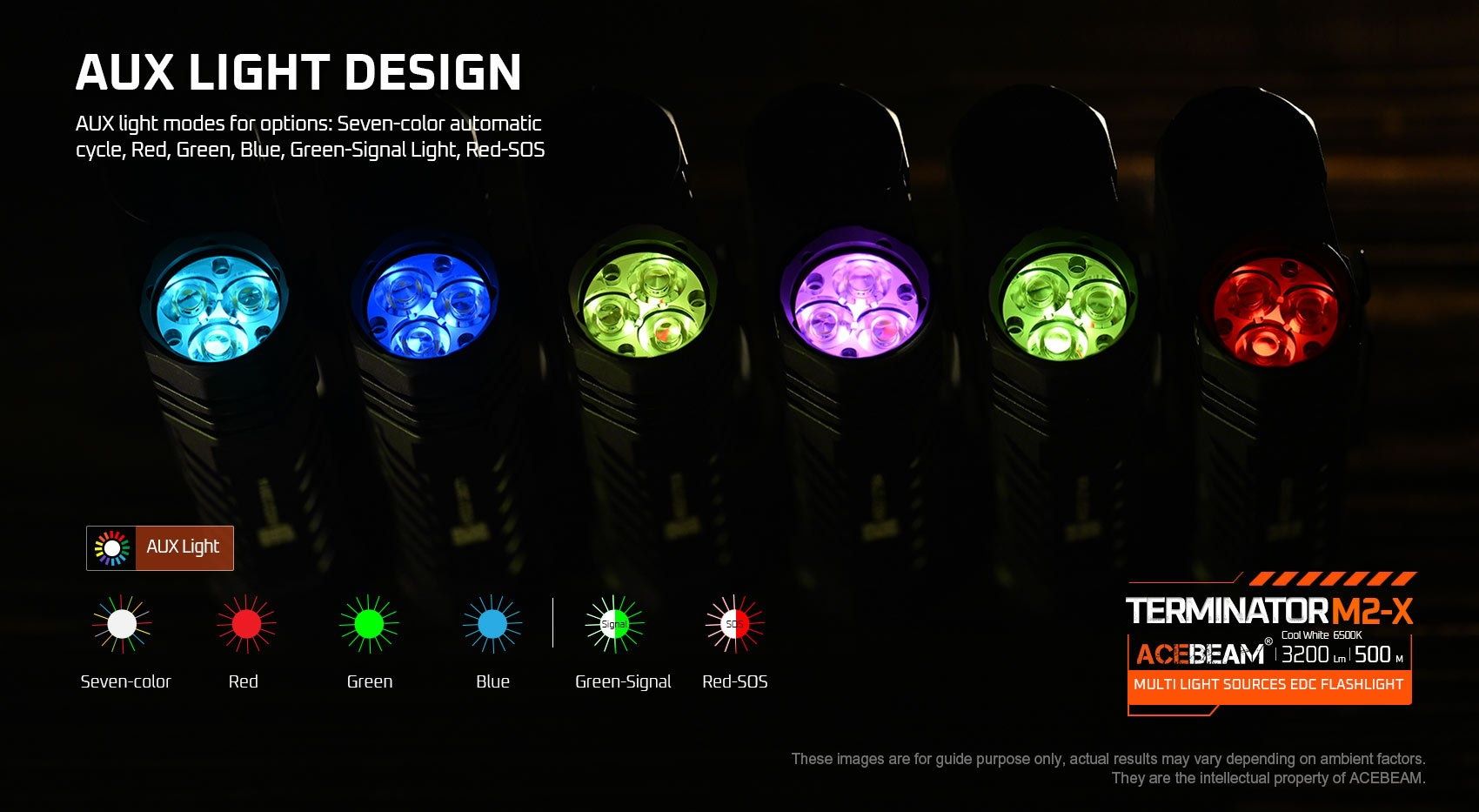 Acebeam Terminator M2-X Фонарь RGB 3200 Люмен/6500К / IP68 / 3100 mAh
