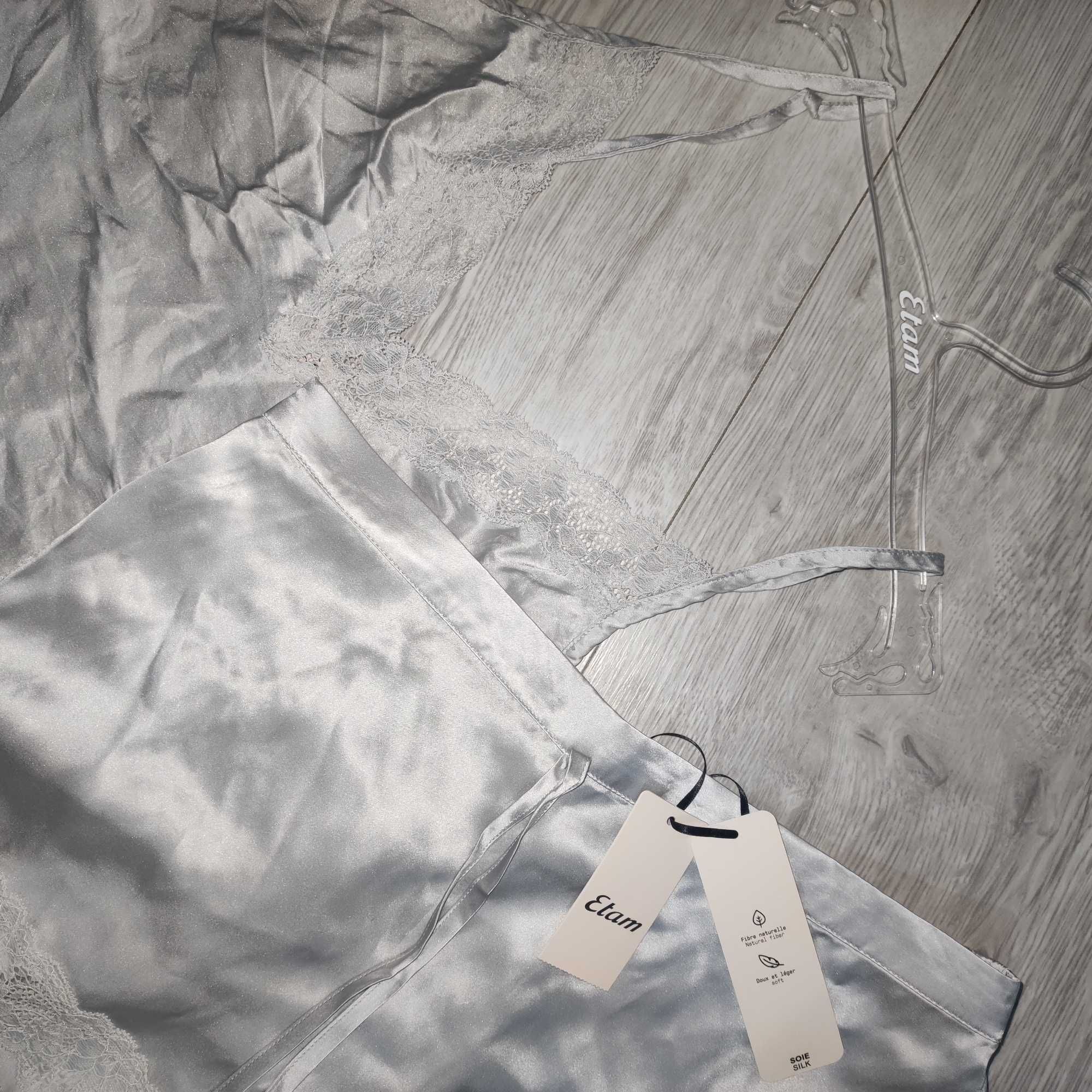 Nowa piżama etam S Silk100% jedwabna kolor milky