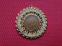 Vintage wisiorek zawieszka z monetą indianina