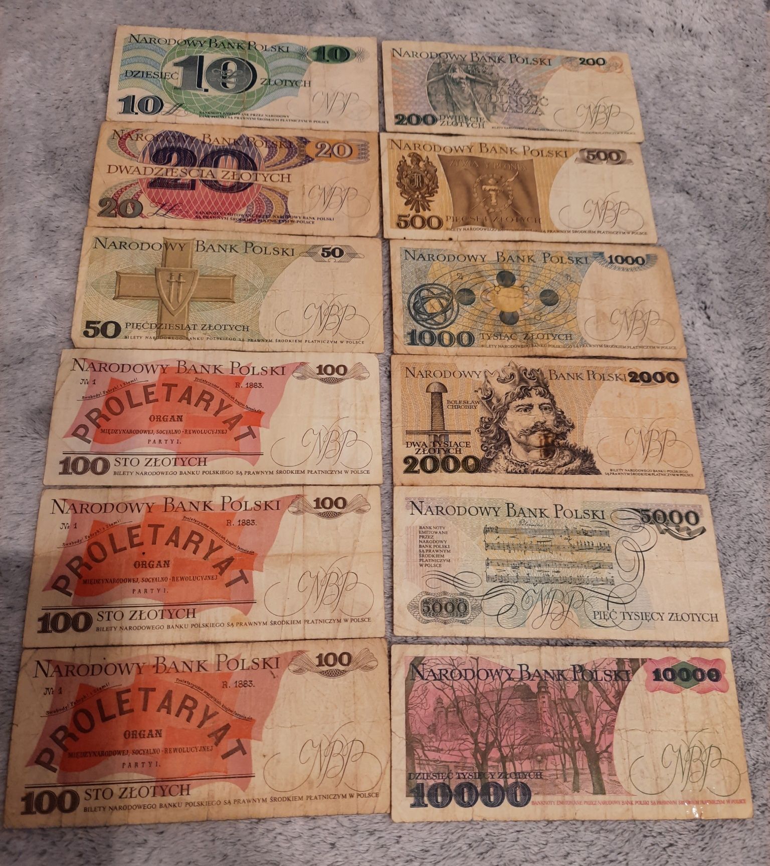 stare polskie banknoty PRL od 10 do 10000 zł Mieszko,Chopin,Bem 1982 r