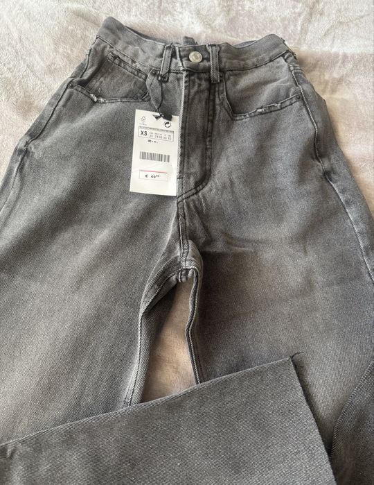 Джинсы новые  XXS/XS серые wide leg прямые палаццо с высокой посадкой